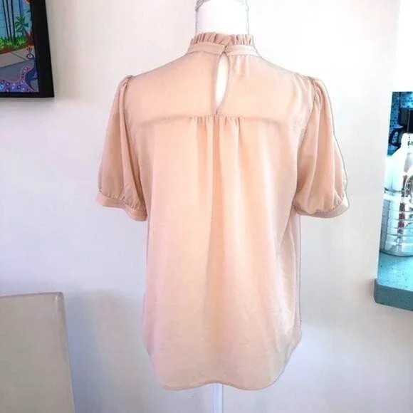 Monteau Top Size Large L Womens Short Sleeve High Neck Peach - Picture 2 of 9